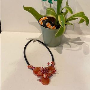 HANDMADE BRILLIANT RED FLOWER CHOKER WITH BLACK!!